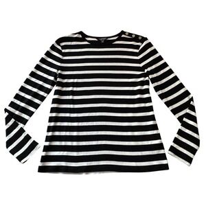 Lauren Ralph Lauren Women XL TG Striped Long Sleeve Boat Neck Gold Buttons